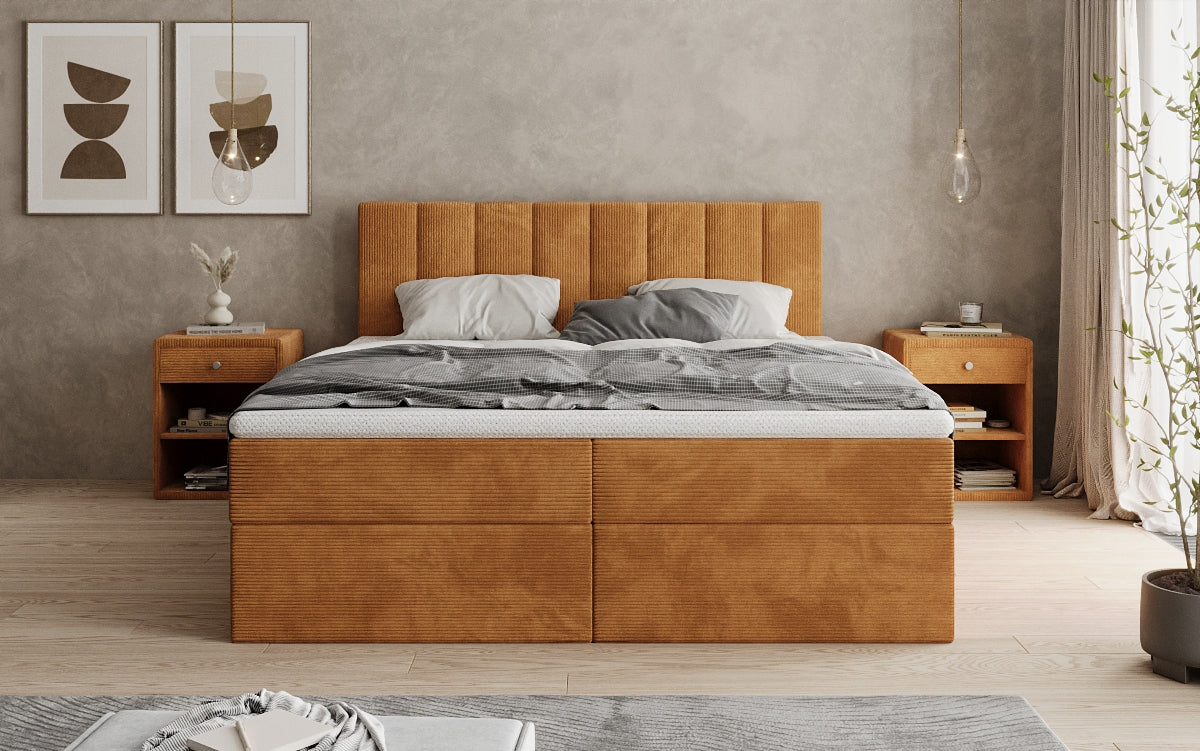 Boxspringbed Sofia in Ribstof met opbergruimte
