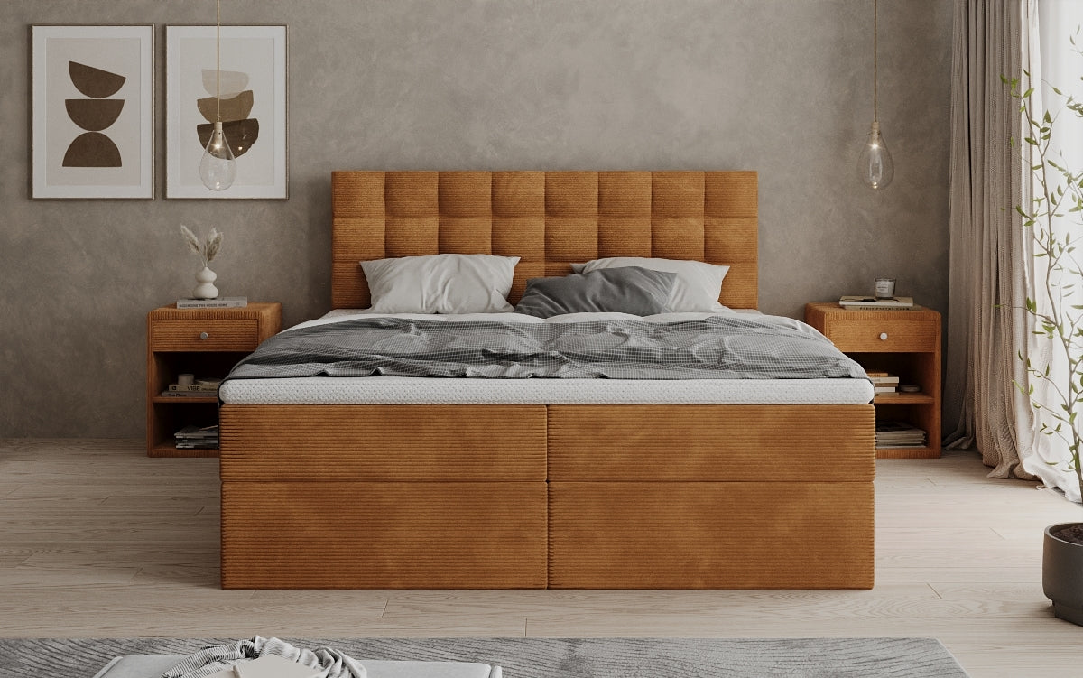 Boxspringbed Como in Ribstof met opbergruimte