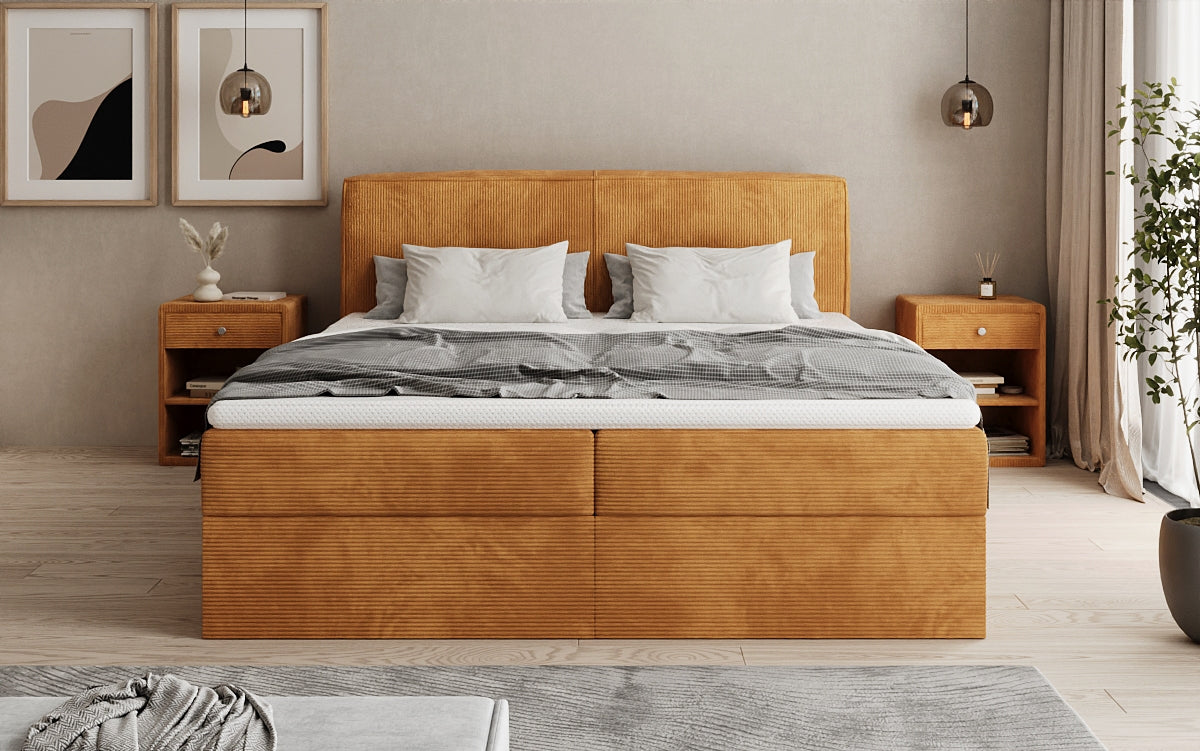 Boxspringbed Marea in Ribstof met opbergruimte