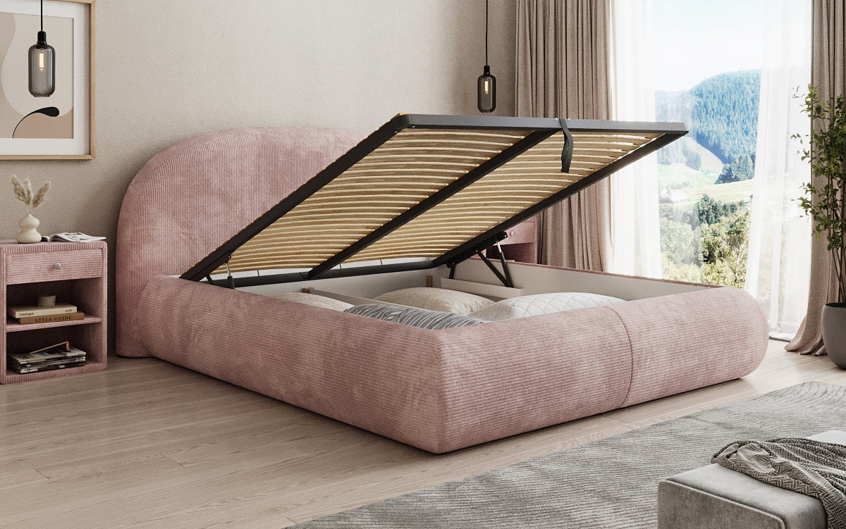 Design gestoffeerd bed Loop in Ribstof met opbergruimte