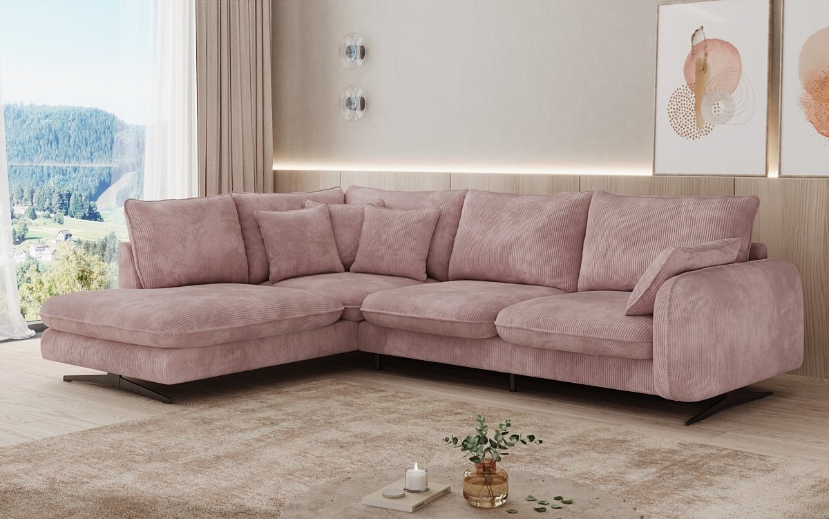 Designhoekbank Laguna met metalen poten in Ribstof