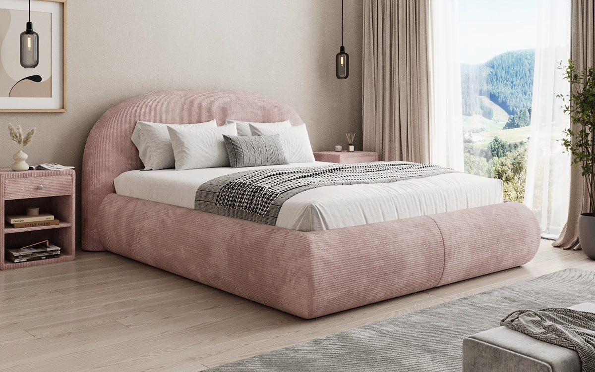 Design gestoffeerd bed Loop in Ribstof met opbergruimte