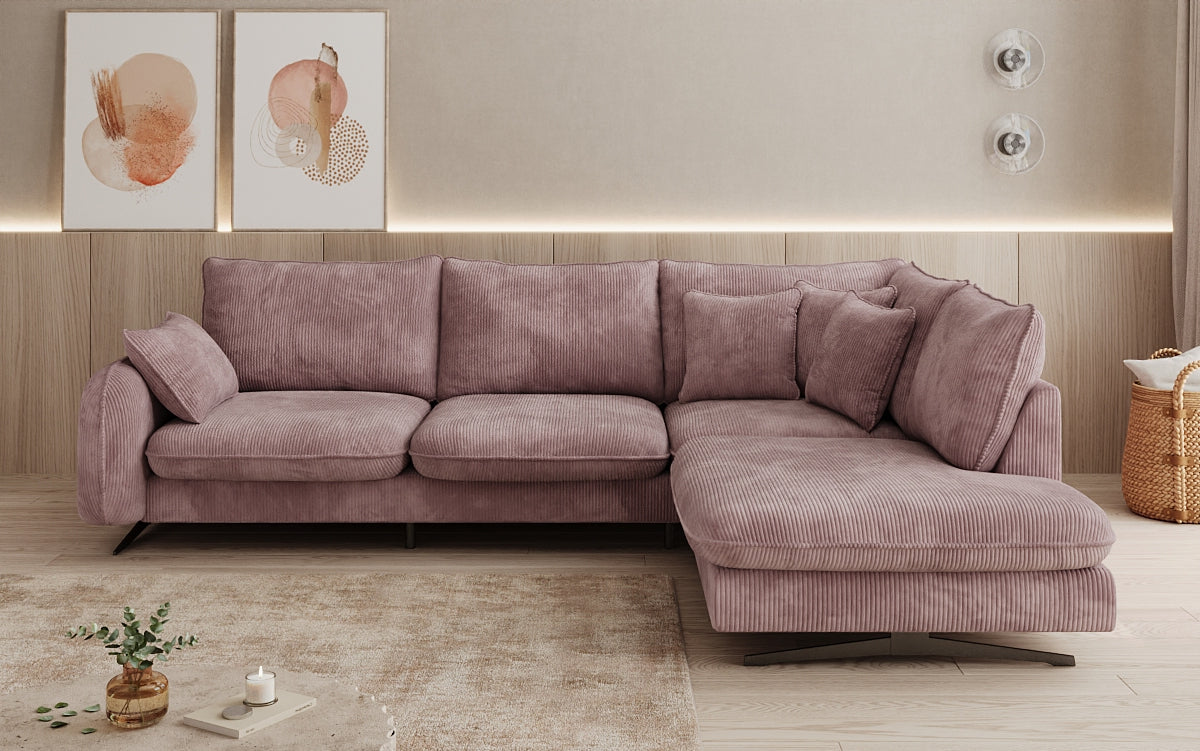 Designhoekbank Laguna met metalen poten in Ribstof