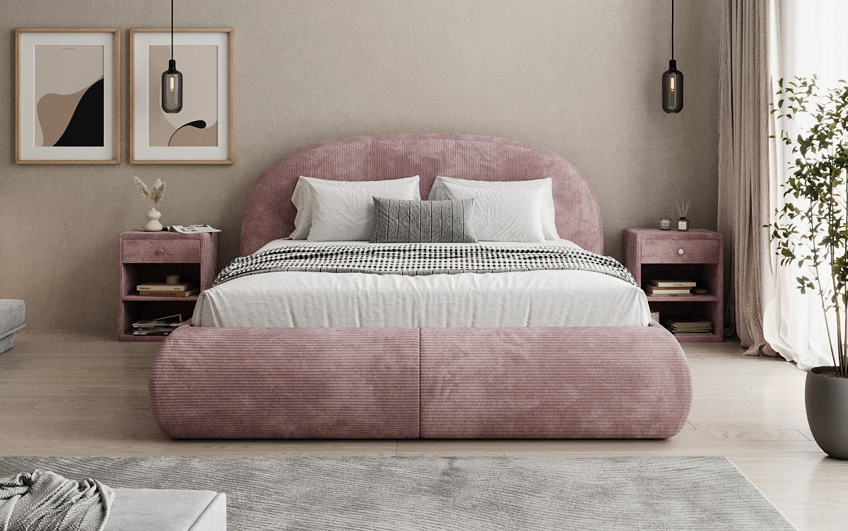 Design gestoffeerd bed Loop in Ribstof met opbergruimte