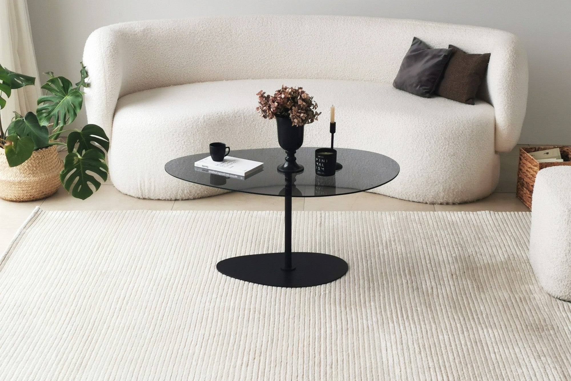 Salontafel Dovira - met glazen blad en zwart metalen frame