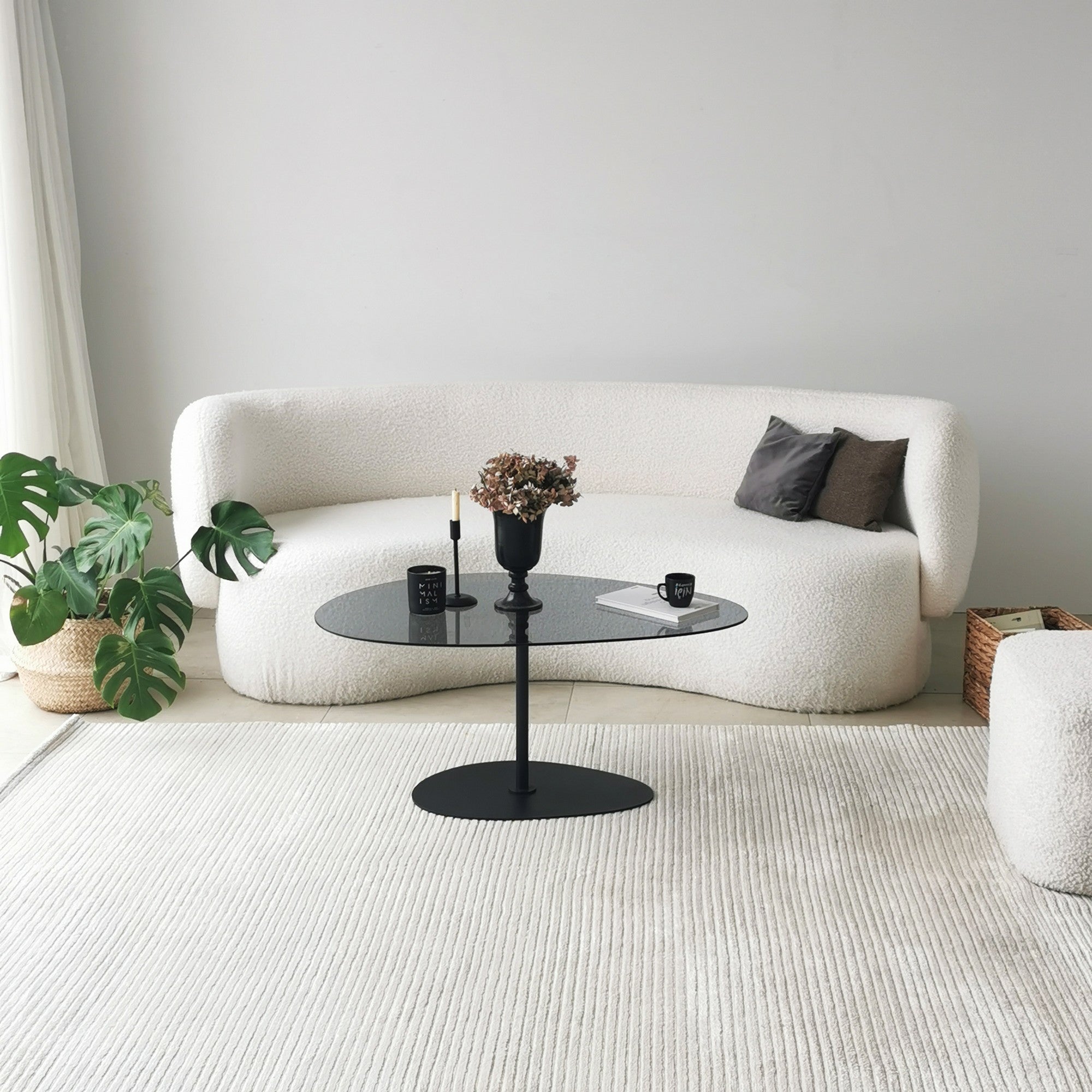 Salontafel Dovira - met glazen blad en zwart metalen frame