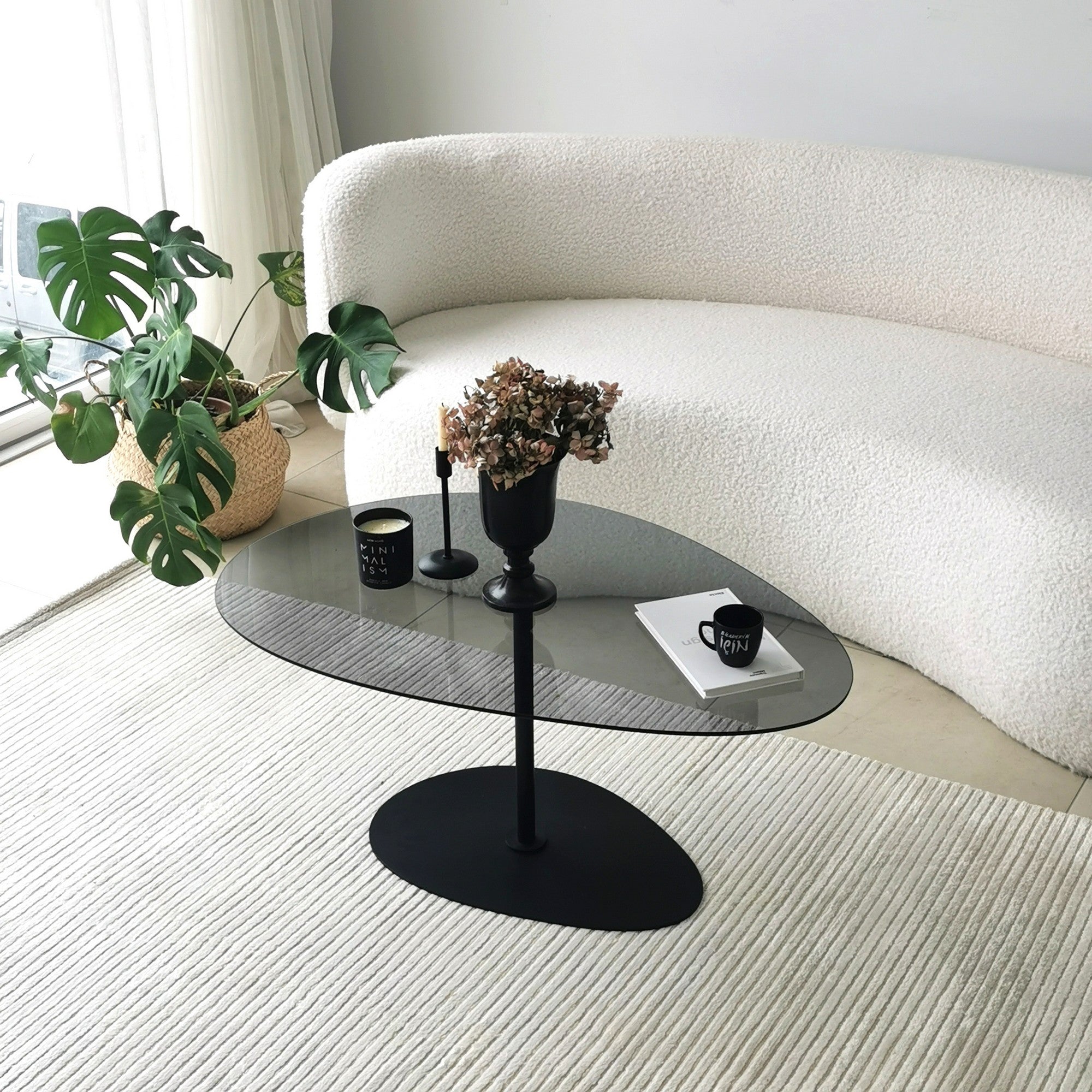 Salontafel Dovira - met glazen blad en zwart metalen frame