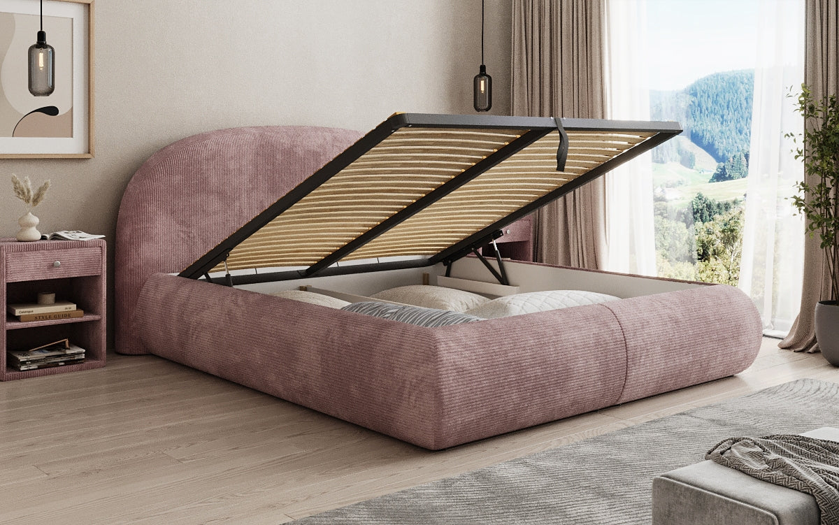 Design gestoffeerd bed Loop in Ribstof met opbergruimte