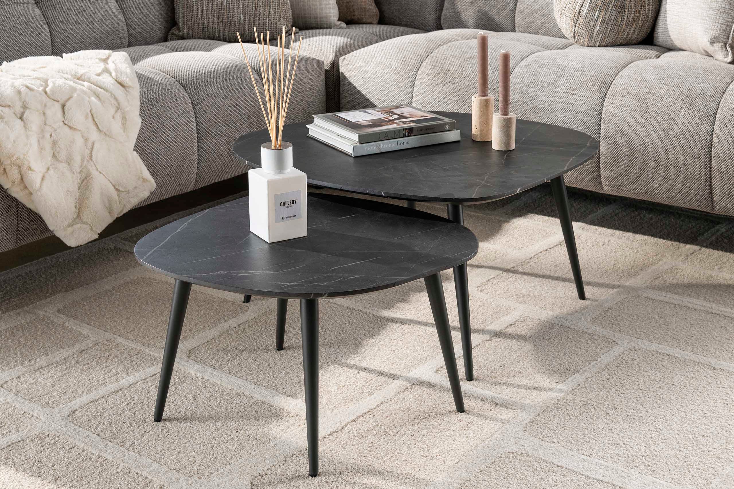 Salontafel Virelle - 2-delige set van melamine met keramische look en een frame van staal