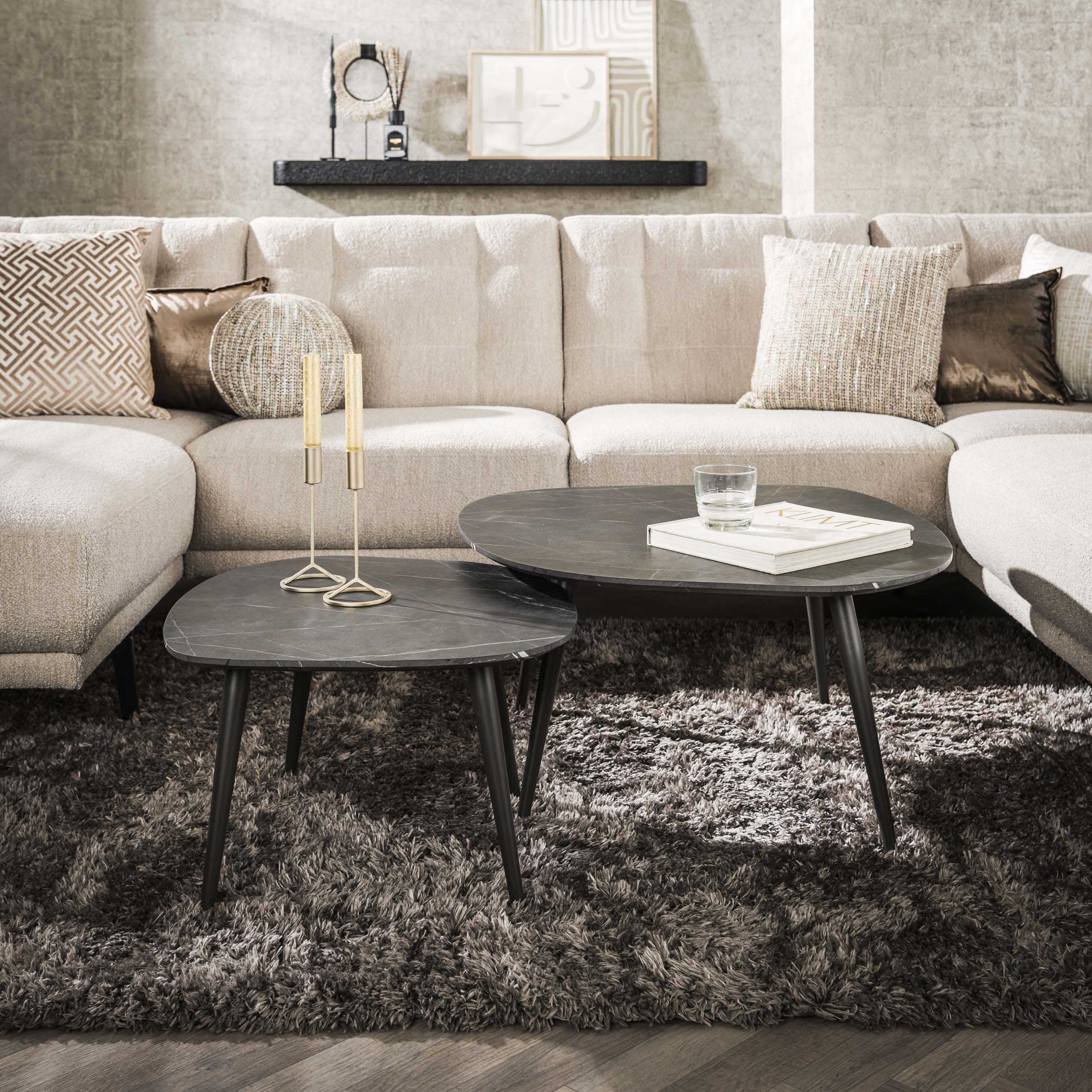 Salontafel Virelle - 2-delige set van melamine met keramische look en een frame van staal