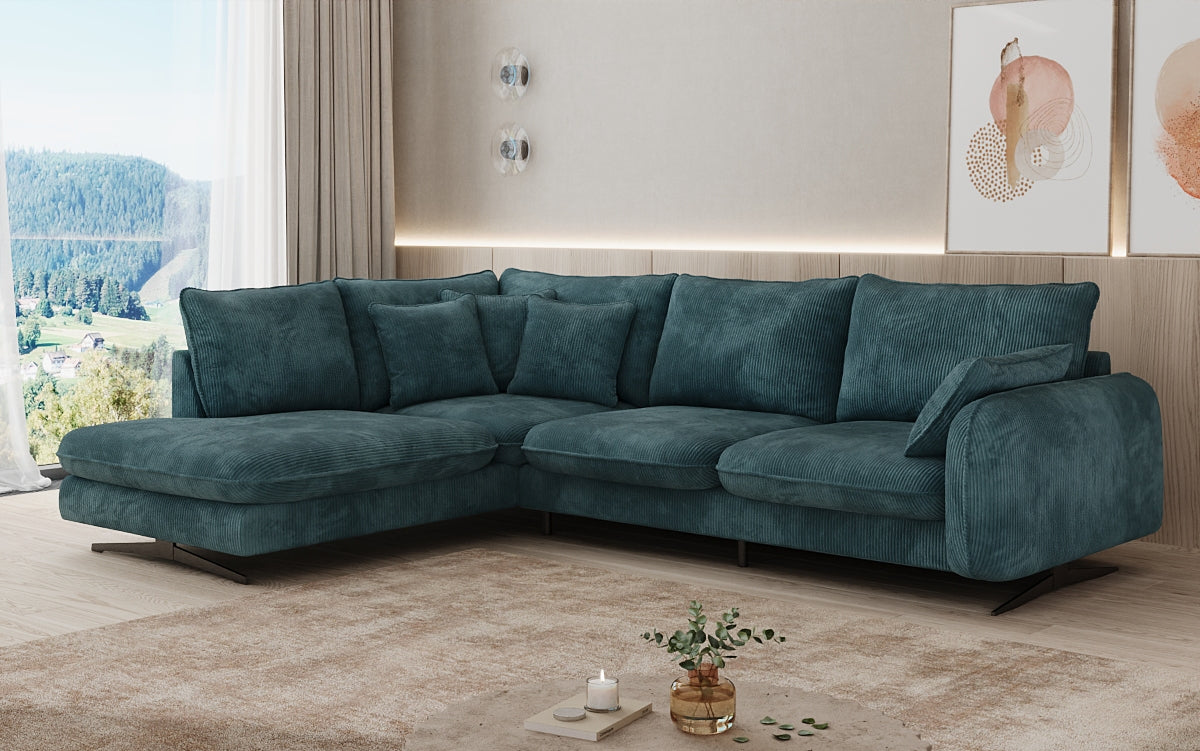 Designhoekbank Laguna met metalen poten in Ribstof