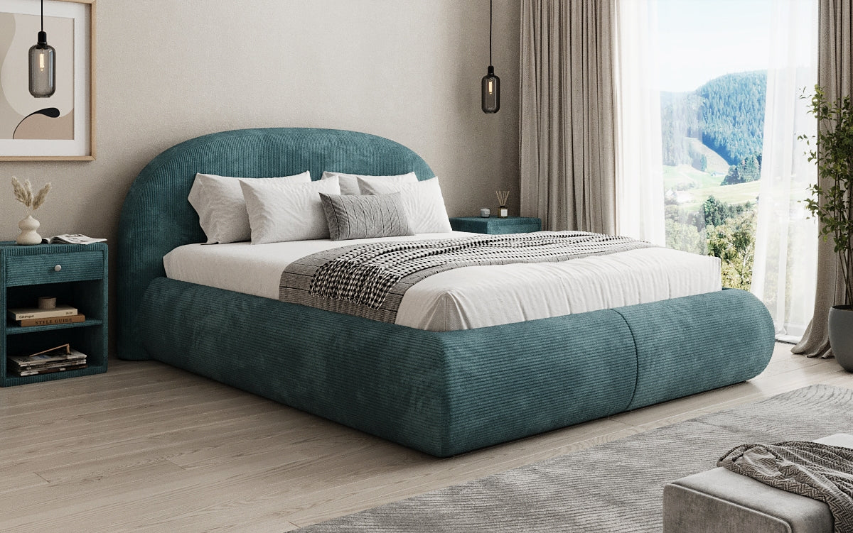Design gestoffeerd bed Loop in Ribstof met opbergruimte