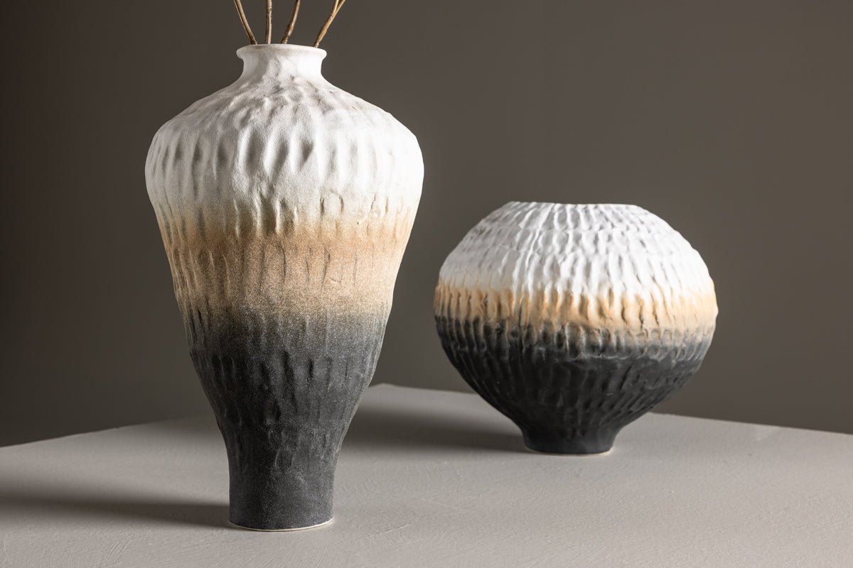 Vaas „Aurea“ Ø16 cm – Beige met kleurverloop, keramiek