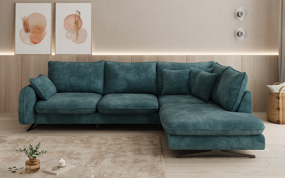 Designhoekbank Laguna met metalen poten in Ribstof
