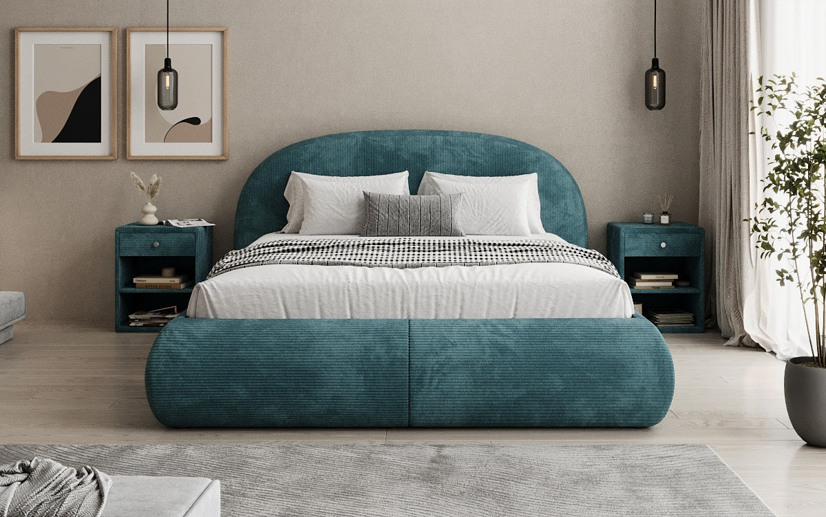 Design gestoffeerd bed Loop in Ribstof met opbergruimte