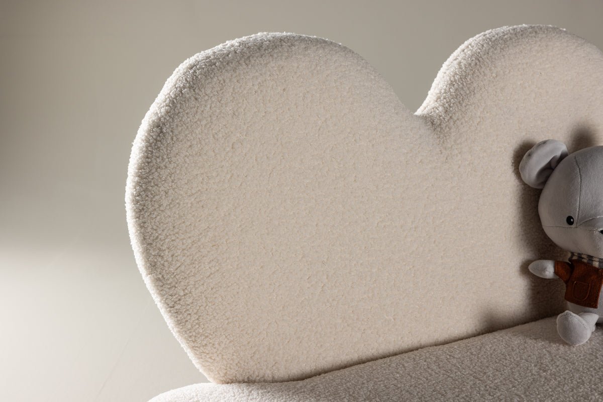 Kindersofa Miela – Hartvormige 2-zits in Wit met teddybekleding