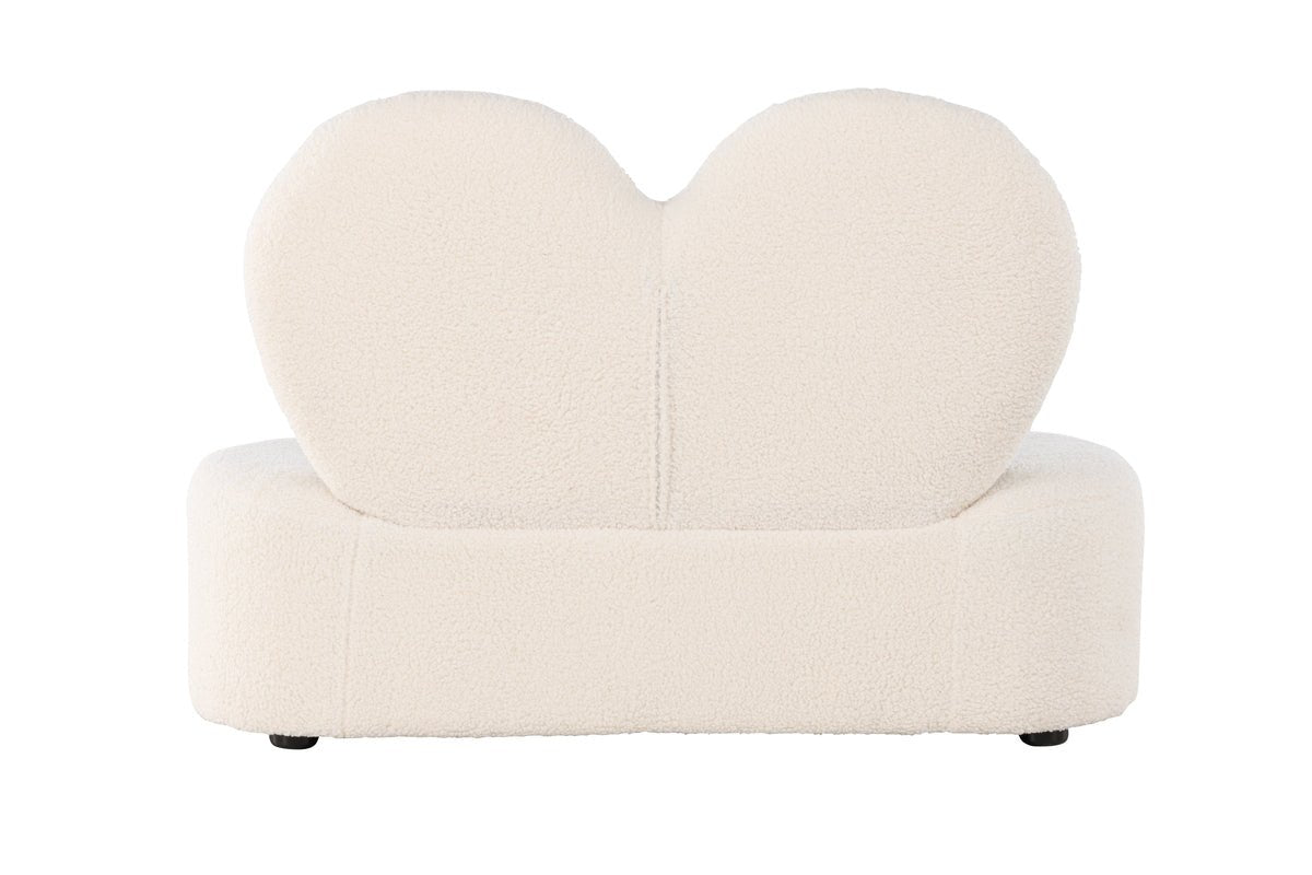 Kindersofa Miela – Hartvormige 2-zits in Wit met teddybekleding