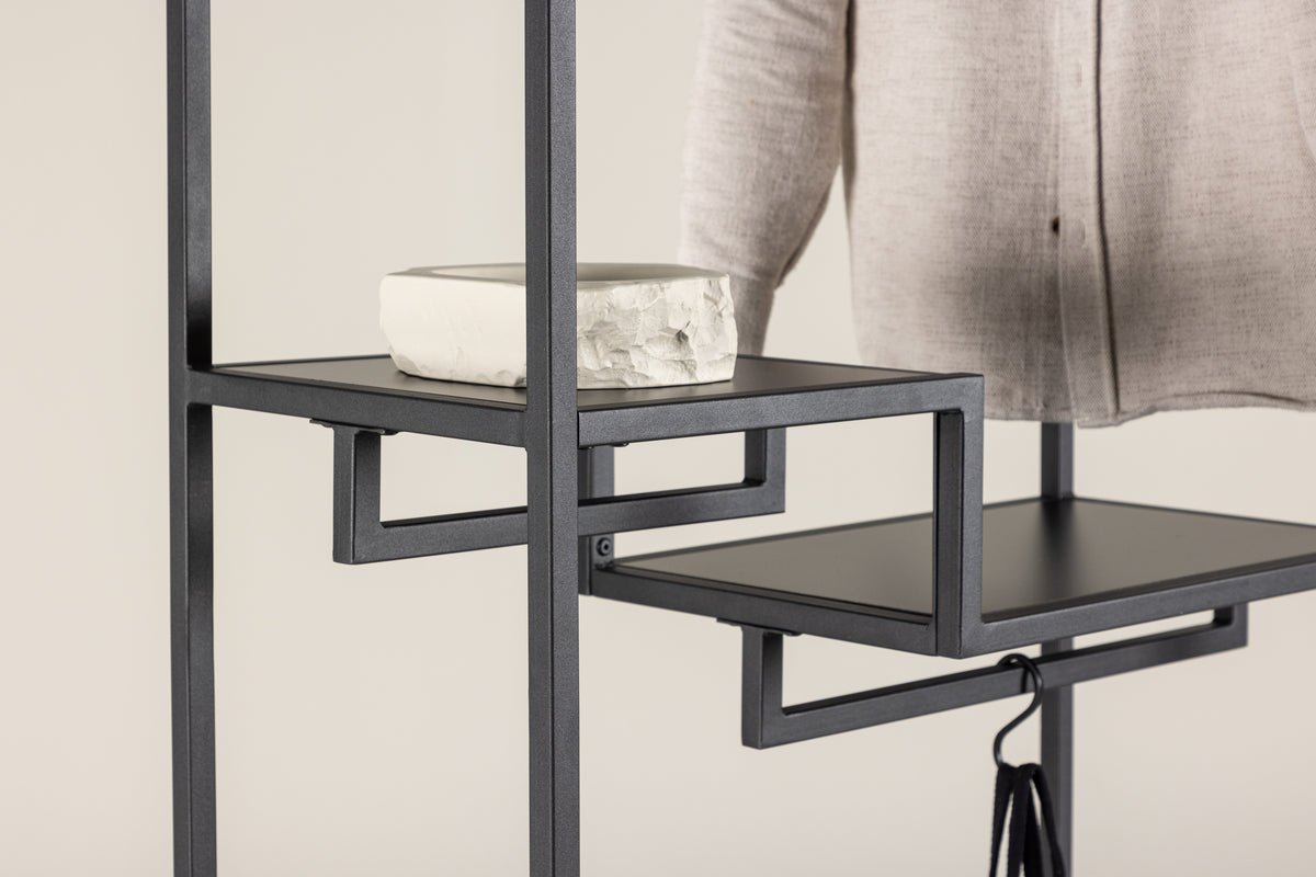 Garderobe Lerano – Open kledingrek in Zwart met planken