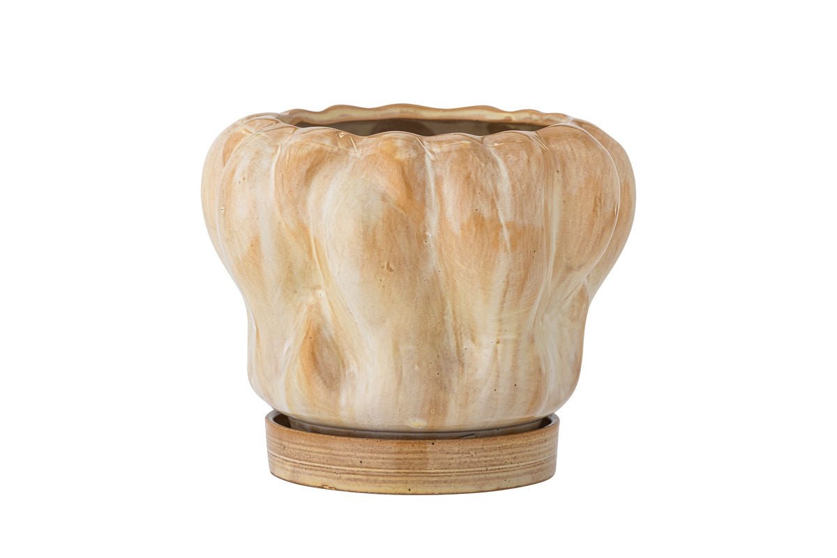 Bloempot „Aurelia“ met onderschotel – steengoed met glanzende glazuur