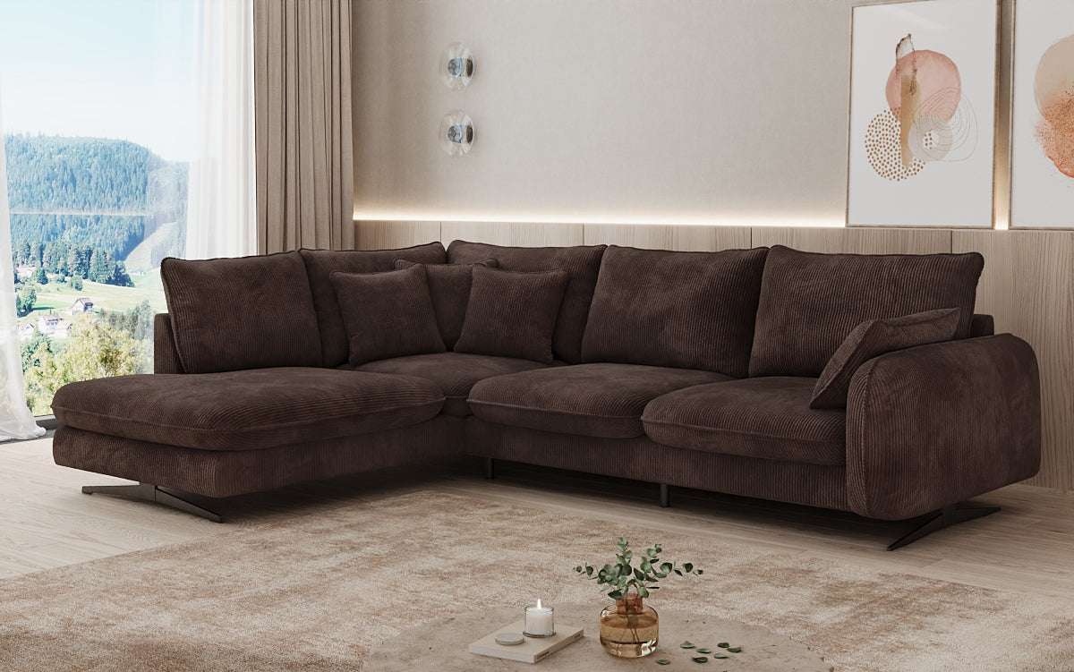 Designhoekbank Laguna met metalen poten in Ribstof