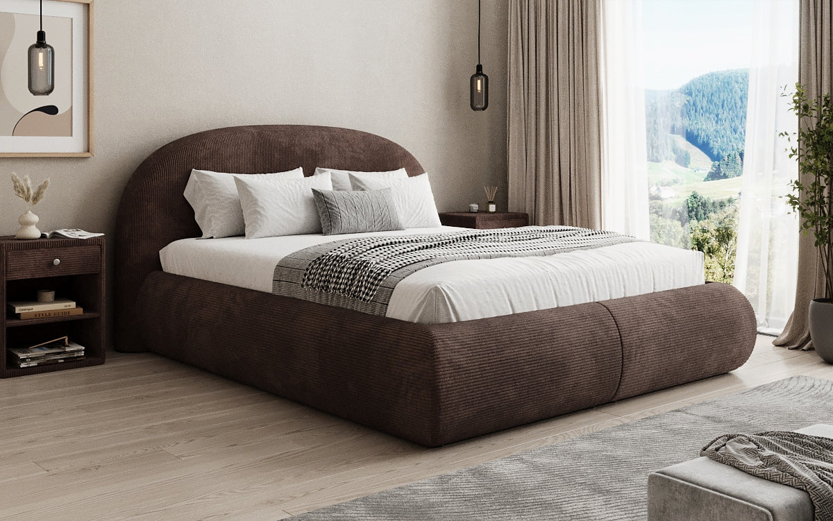 Design gestoffeerd bed Loop in Ribstof met opbergruimte