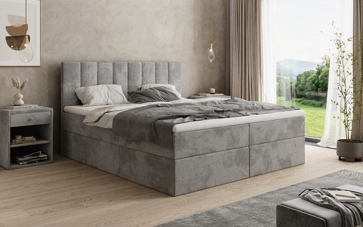 Boxspringbed Sofia in Ribstof met opbergruimte