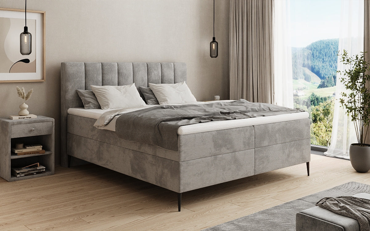 Boxspringbed Lucca in Ribstof met opbergruimte en poten