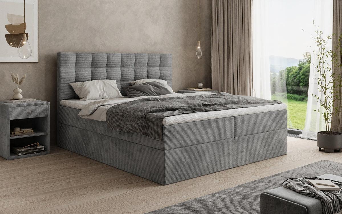 Boxspringbed Como in Ribstof met opbergruimte