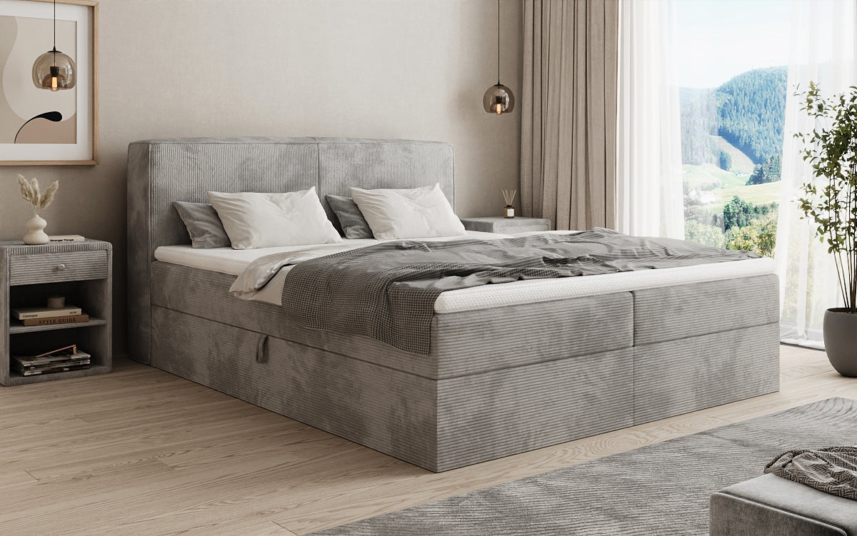 Boxspringbed Marea in Ribstof met opbergruimte