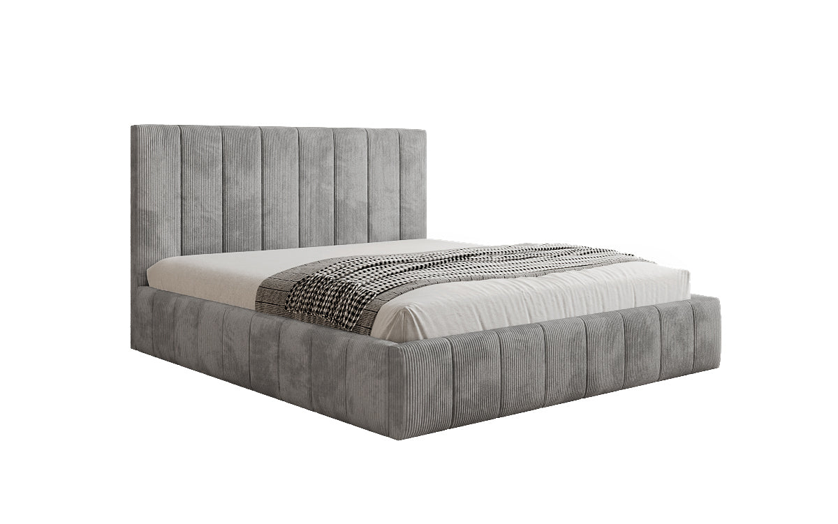 Designer gestoffeerd bed Maja in Ribstof met opbergruimte