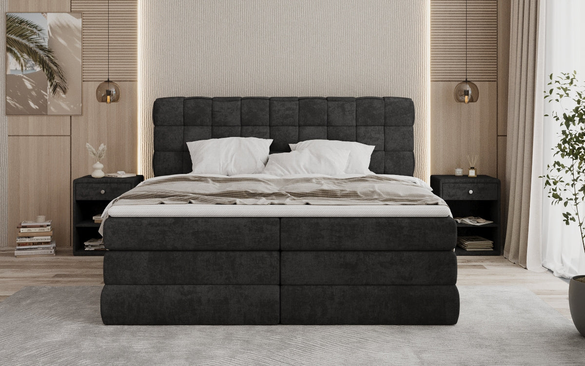 Boxspringbed Trama met opbergruimte in Stof