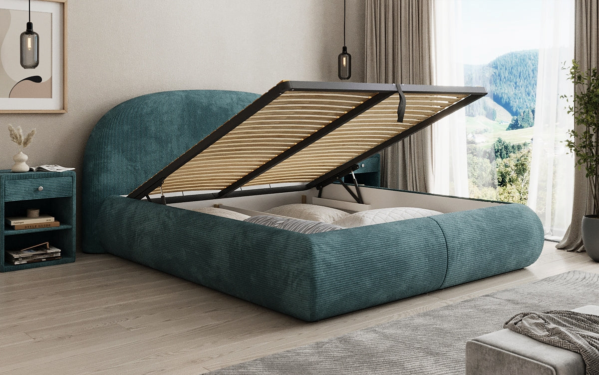 Design gestoffeerd bed Loop in Ribstof met opbergruimte