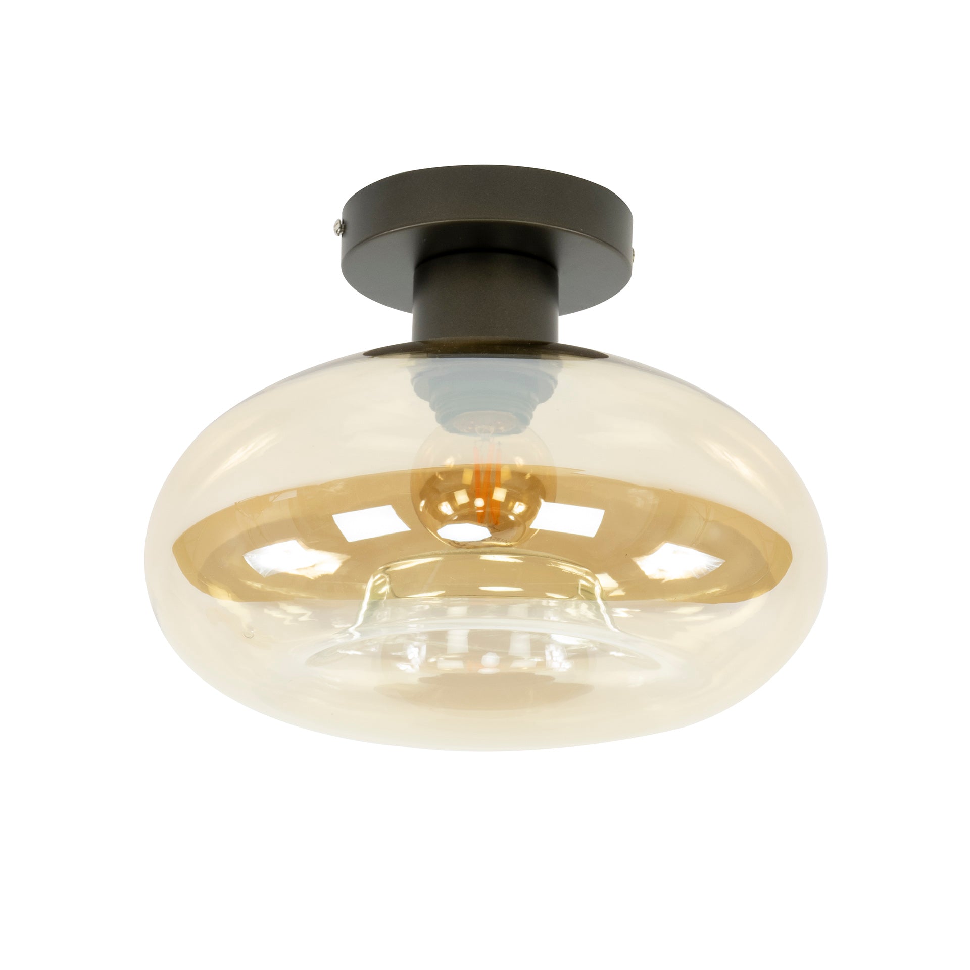 Plafondlamp „Amberis“ – Ronde glazen lamp in barnsteenkleur