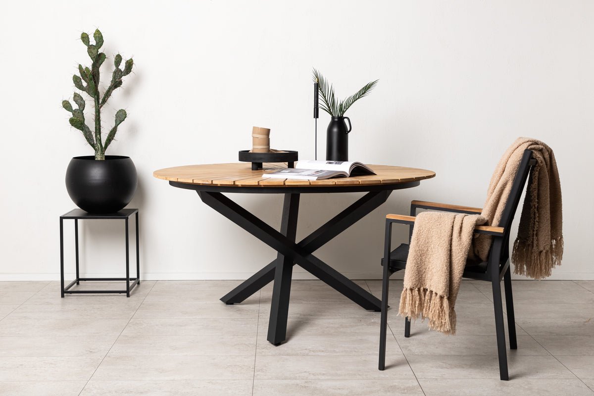 Tuin tafel Mirani - een ronde eettafel van Metaal en teakhout