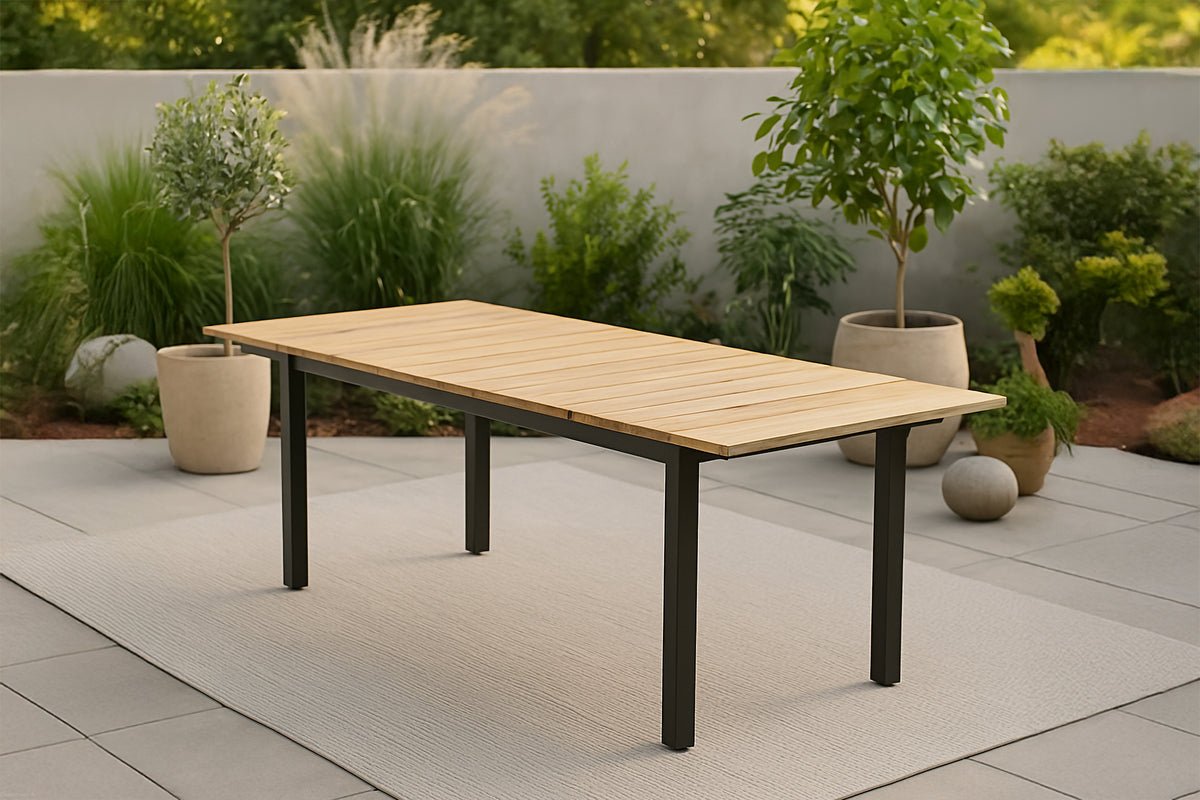 Gartentisch Caimana - een uitschuifbare eettafel met een elegante teak houten blad