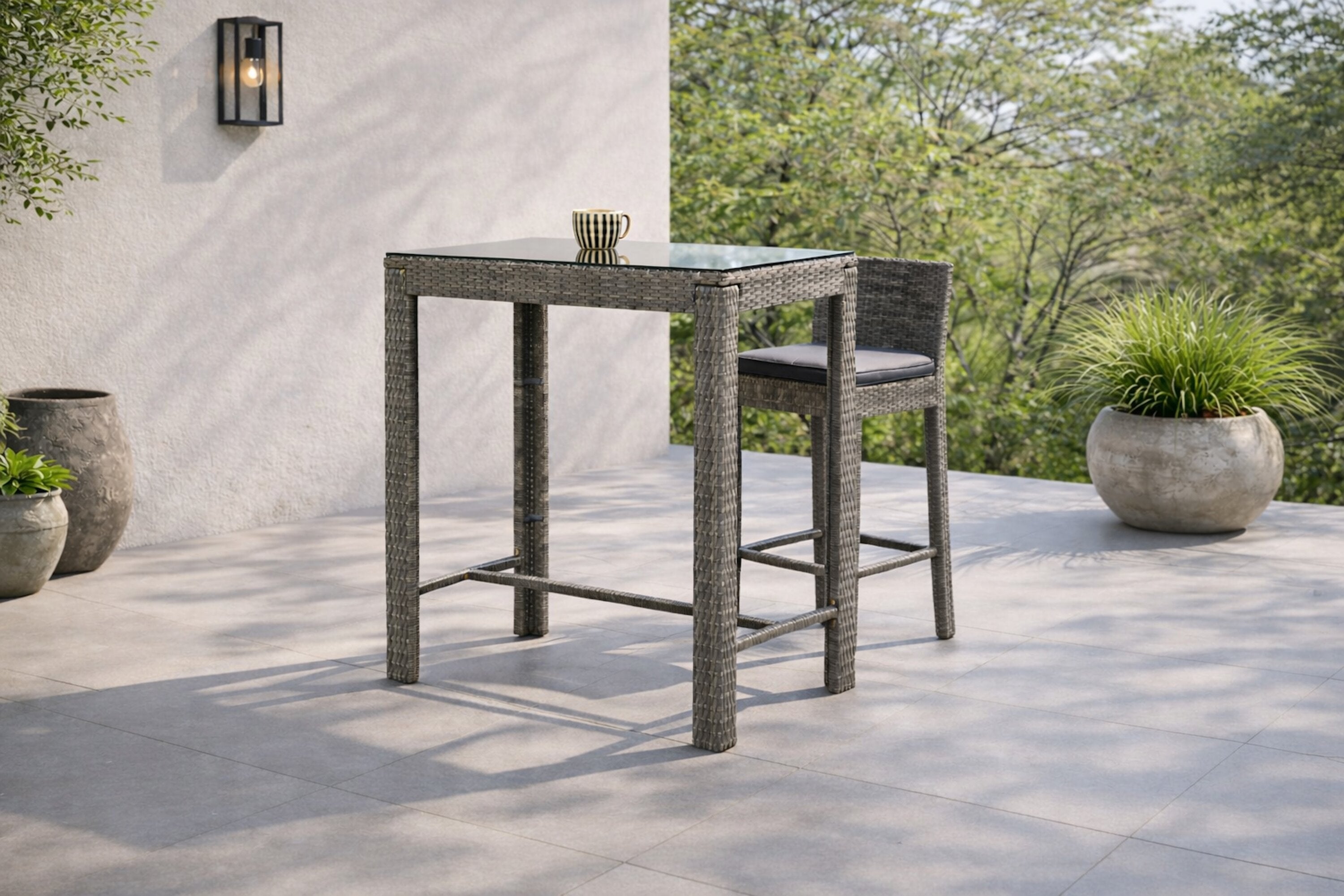 Tuinbare Bartisch Bärbel - Hoge tafel van rotan met glazen blad