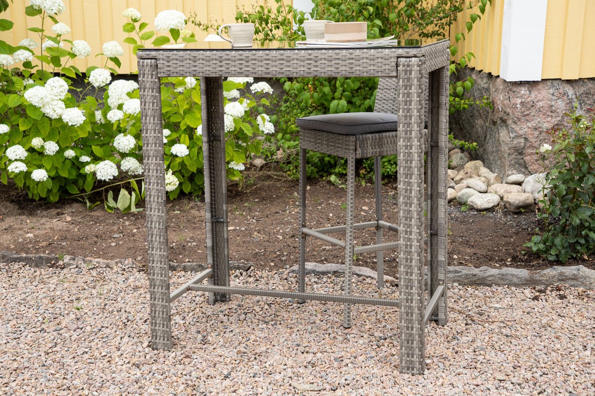 Tuin bartafelset Bärbel - hoge tafel van rattan met 2 stoelen
