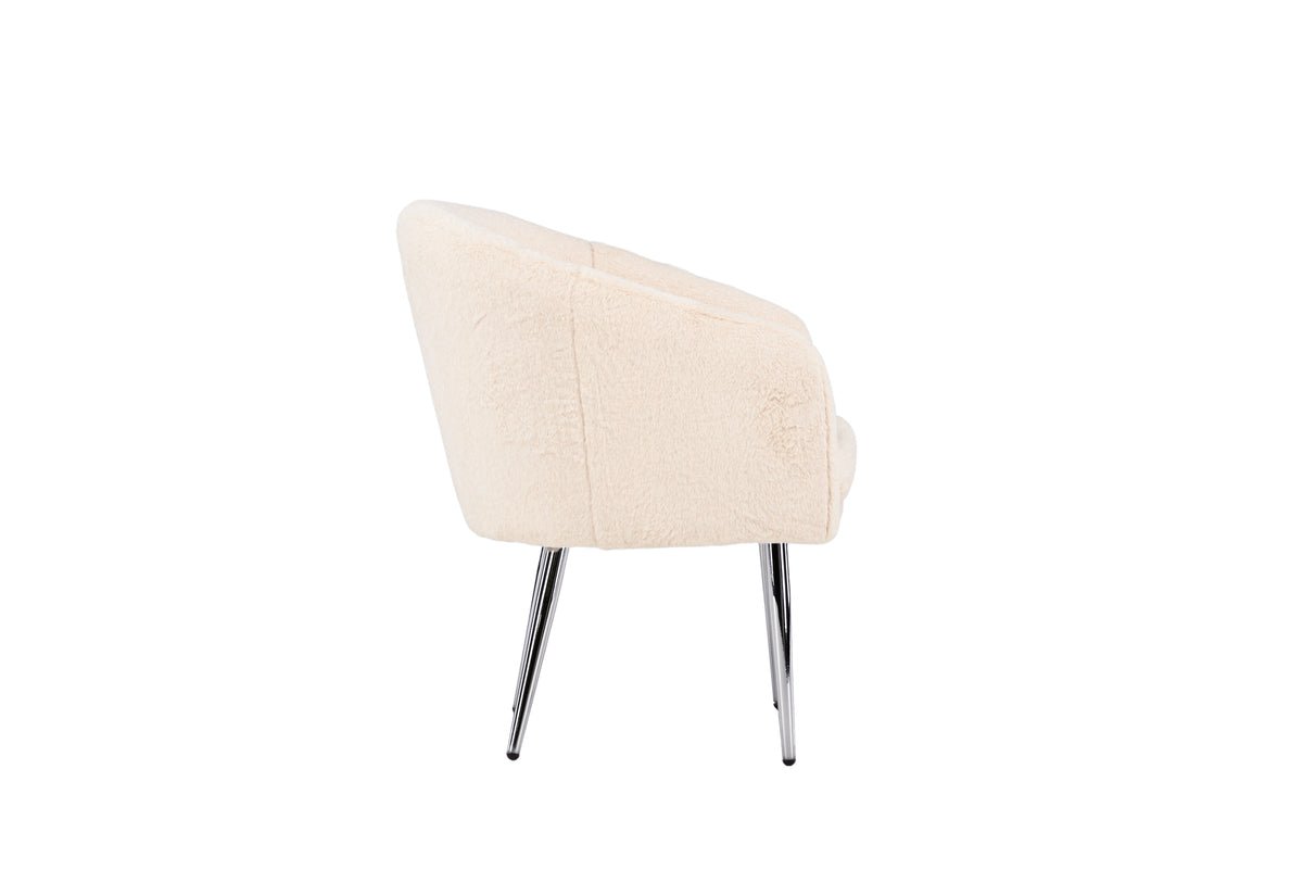Fauteuil Wilma - met beige teddybekleding en zilverkleurige stalen poten