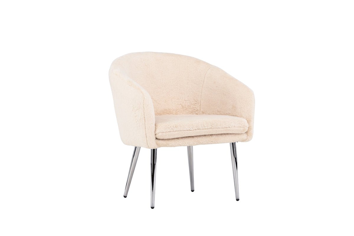 Fauteuil Wilma - met beige teddybekleding en zilverkleurige stalen poten