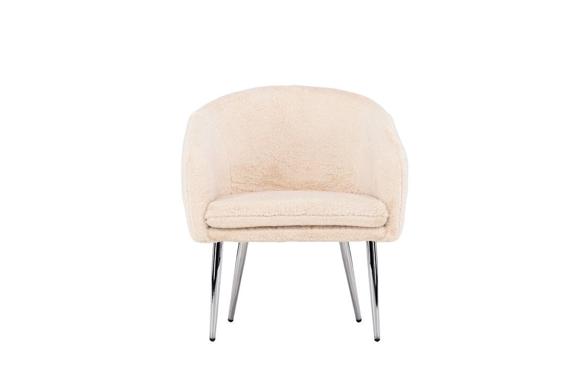 Fauteuil Wilma - met beige teddybekleding en zilverkleurige stalen poten