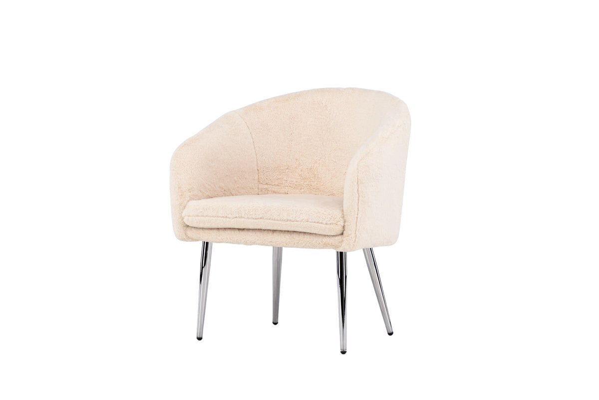 Fauteuil Wilma - met beige teddybekleding en zilverkleurige stalen poten