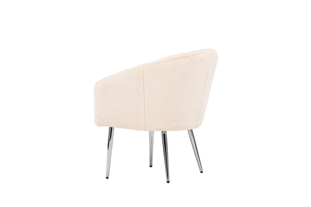Fauteuil Wilma - met beige teddybekleding en zilverkleurige stalen poten