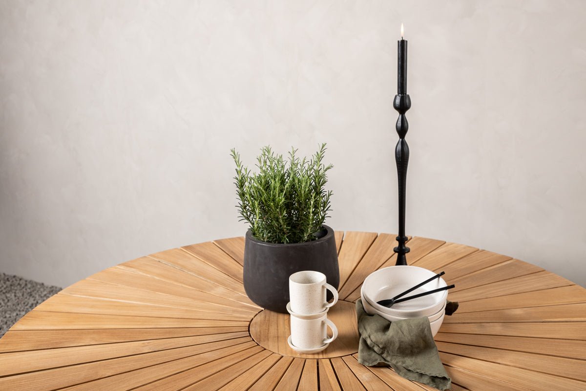 Tuin tafel Mirani - een ronde eettafel van Metaal en teakhout