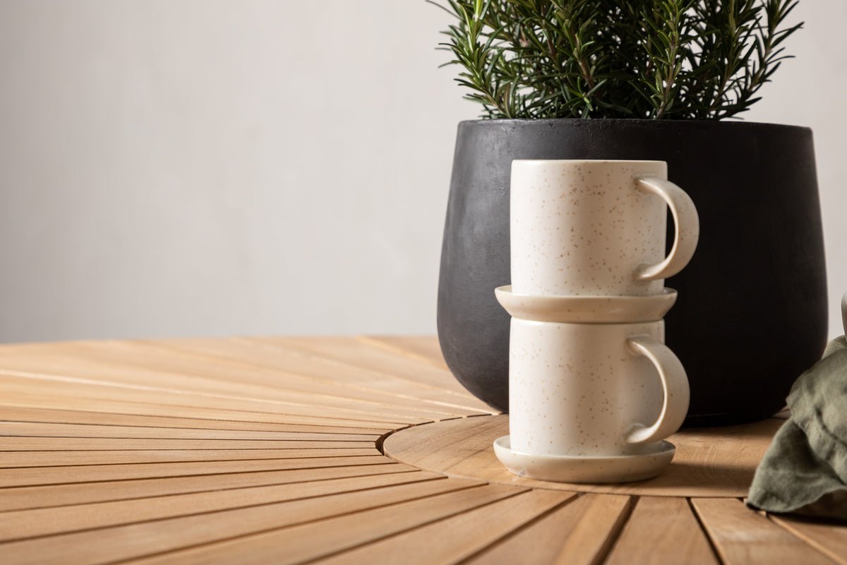 Tuin tafel Mirani - een ronde eettafel van Metaal en teakhout