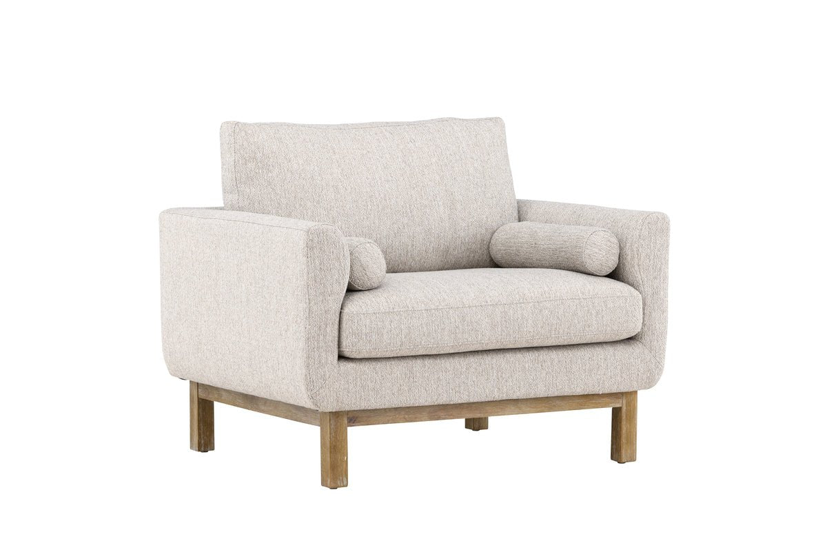 Fauteuil Living - van rubberwood met beige polyester bekleding