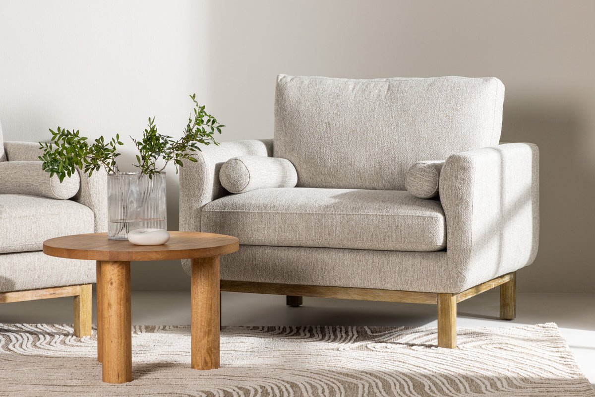 Fauteuil Living - van rubberwood met beige polyester bekleding