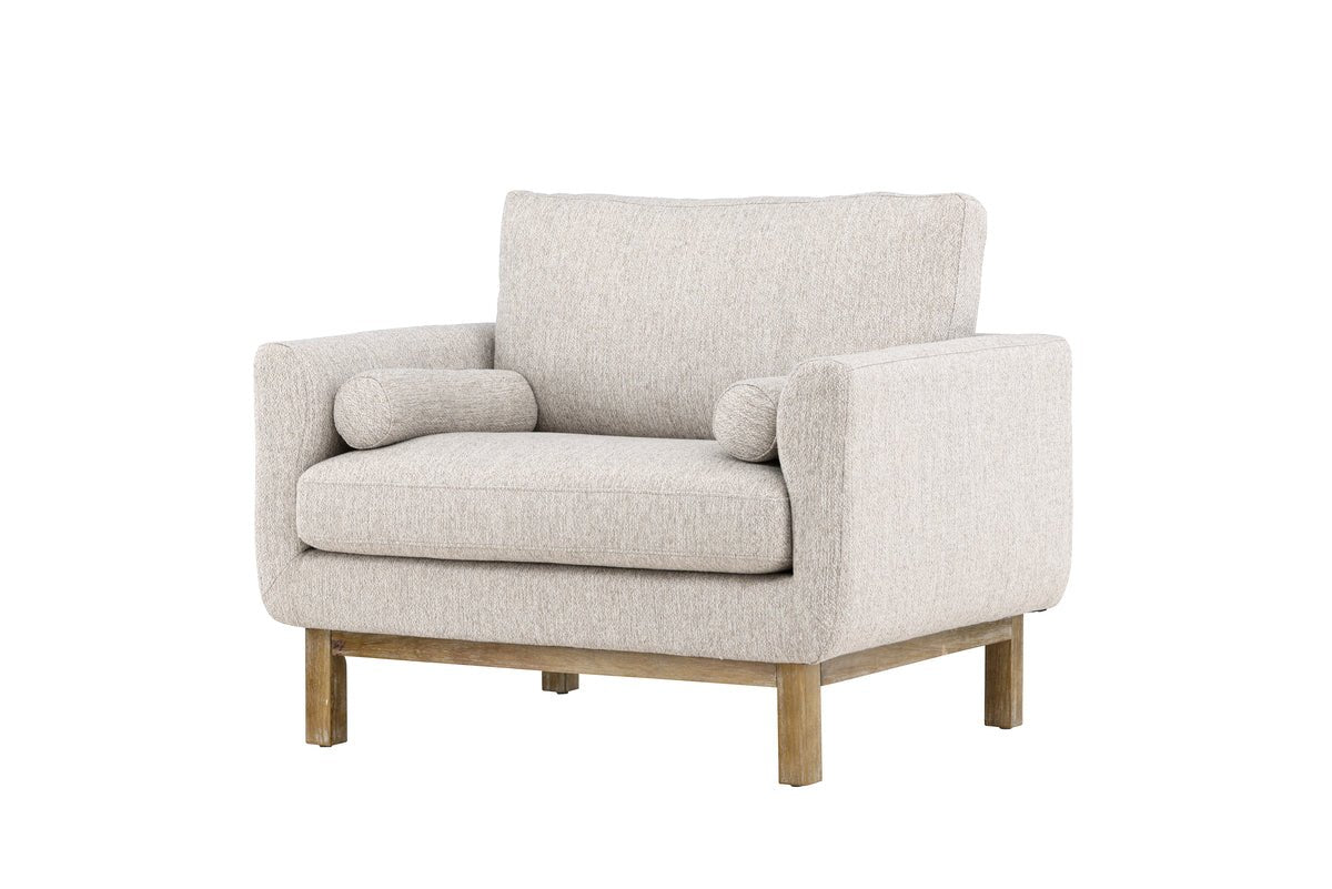 Fauteuil Living - van rubberwood met beige polyester bekleding