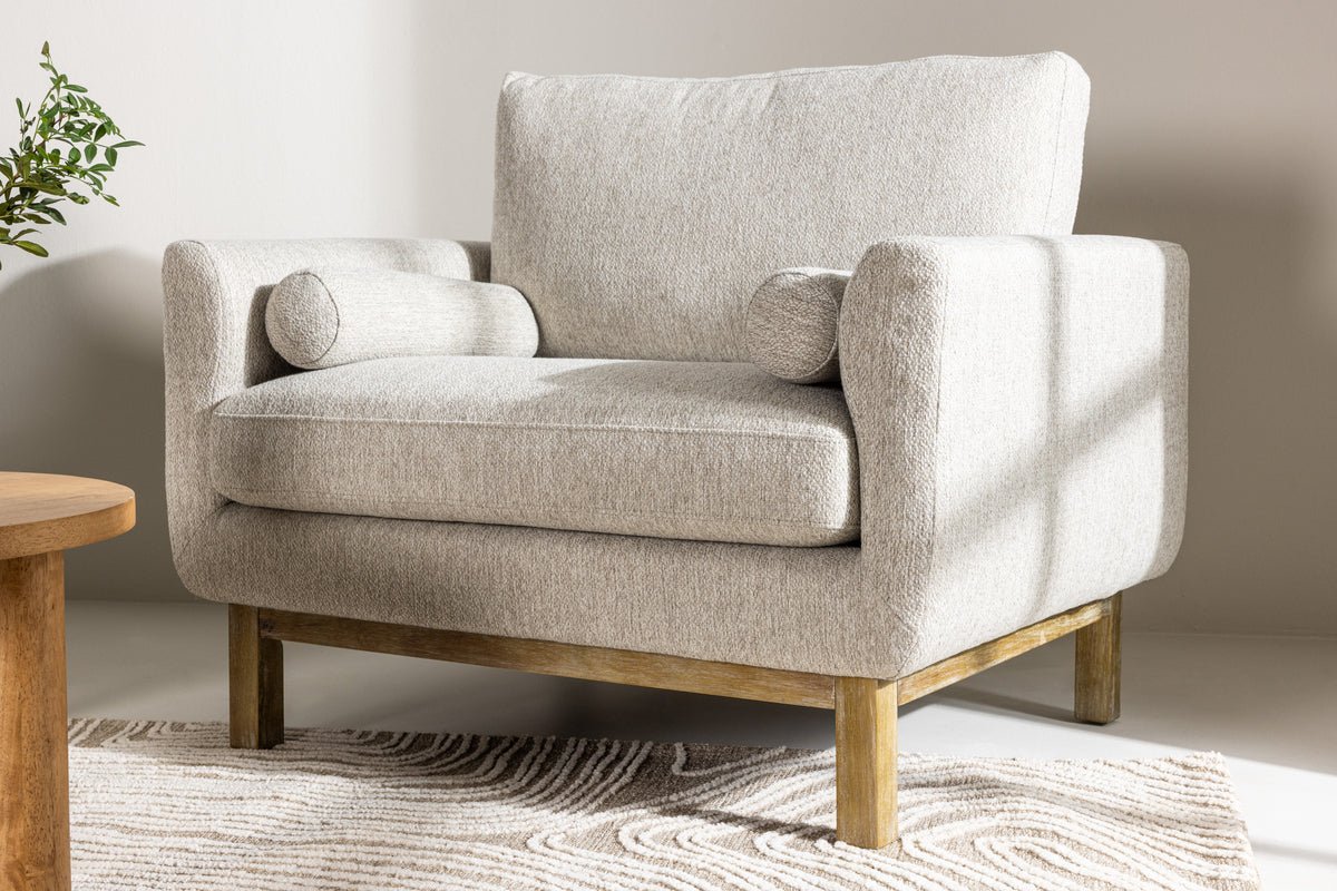 Fauteuil Living - van rubberwood met beige polyester bekleding