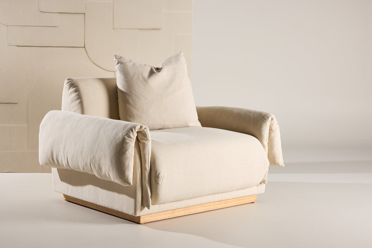 Fauteuil Möllner - van eikenhout met linnen bekleding