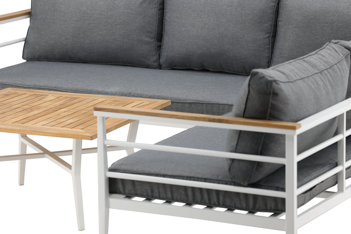 Lounge Set Puerto – van Metaal met teakhouten details, incl. kussens